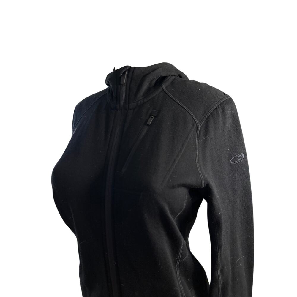 Women M Icebreaker Merino Wool Cascade Fleece Black Full Zip Hoodie Jacket Coat - Picture 3 of 9